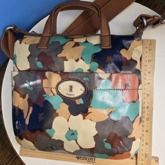 Retro Fossil Key Per Boho Crossbody Bag Coated Canvas Shoulder Floral Charms - Picture 9 of 12